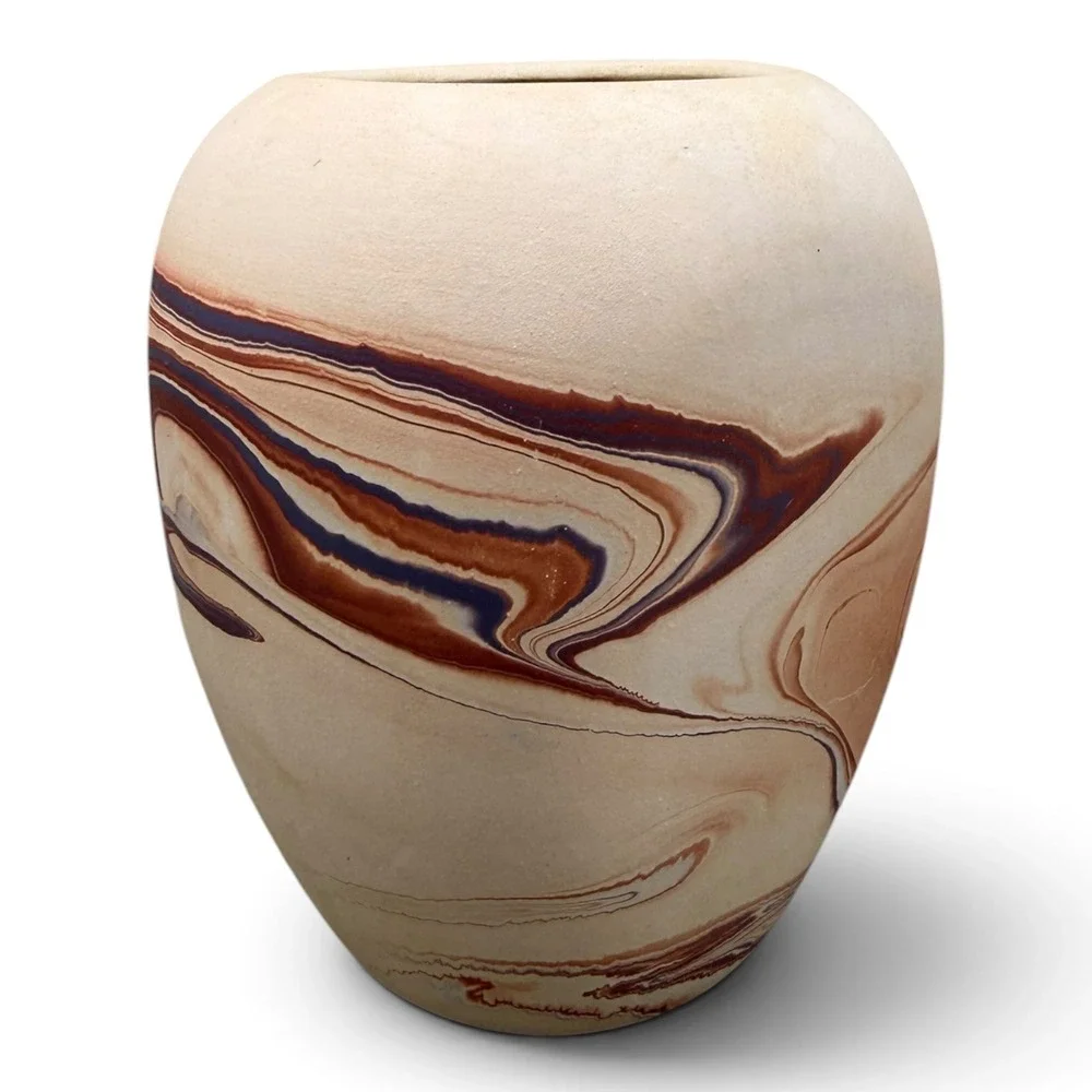 Handmade Marbled Clay Vase Earth Tone Swirl Southwestern Pottery Vessel